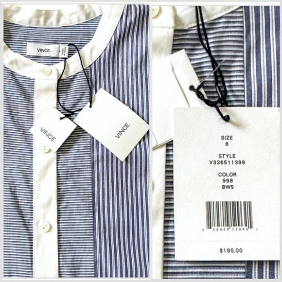 Vince Sleeveless Stripe Poplin Top, Size 6, Blue/white stripes, New with Tag - Picture 3 of 14